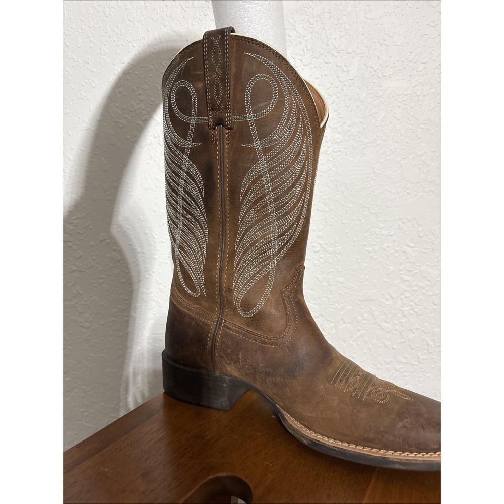 Ariat Womens 7.5B Round Up Wide Square Toe Cowboy Boots Brown Leather 10018528 - Picture 5 of 13